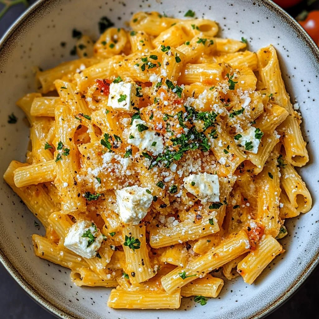 Pasta mit Kürbissoße und Feta