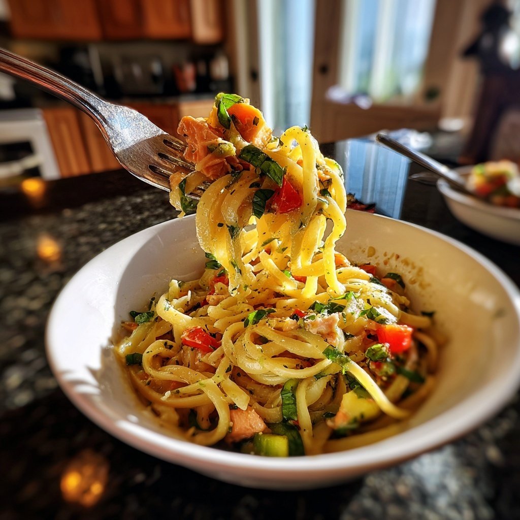 Mediterranean Salmon Pasta Primavera