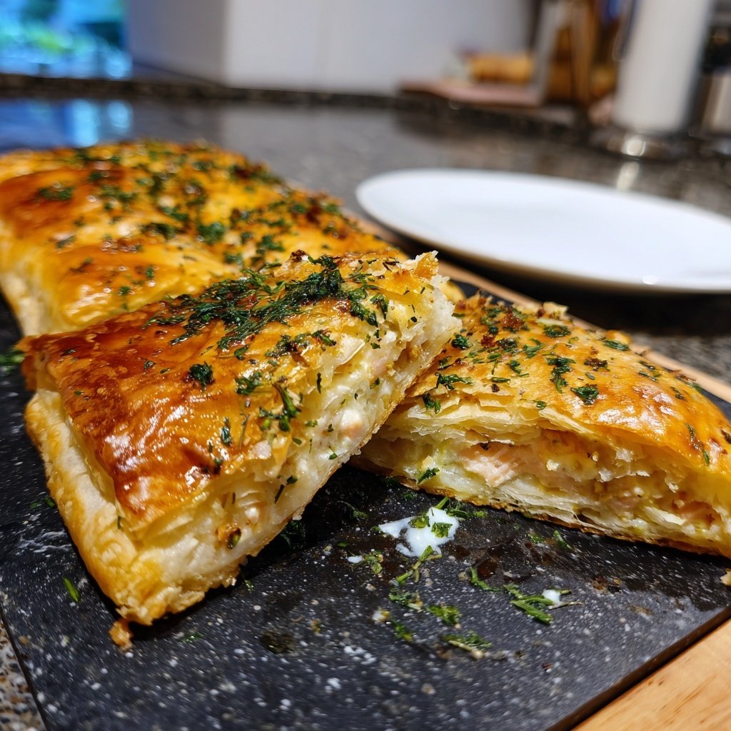 Lachsfilet im Blätterteig mit Kräuterfrischkäse​