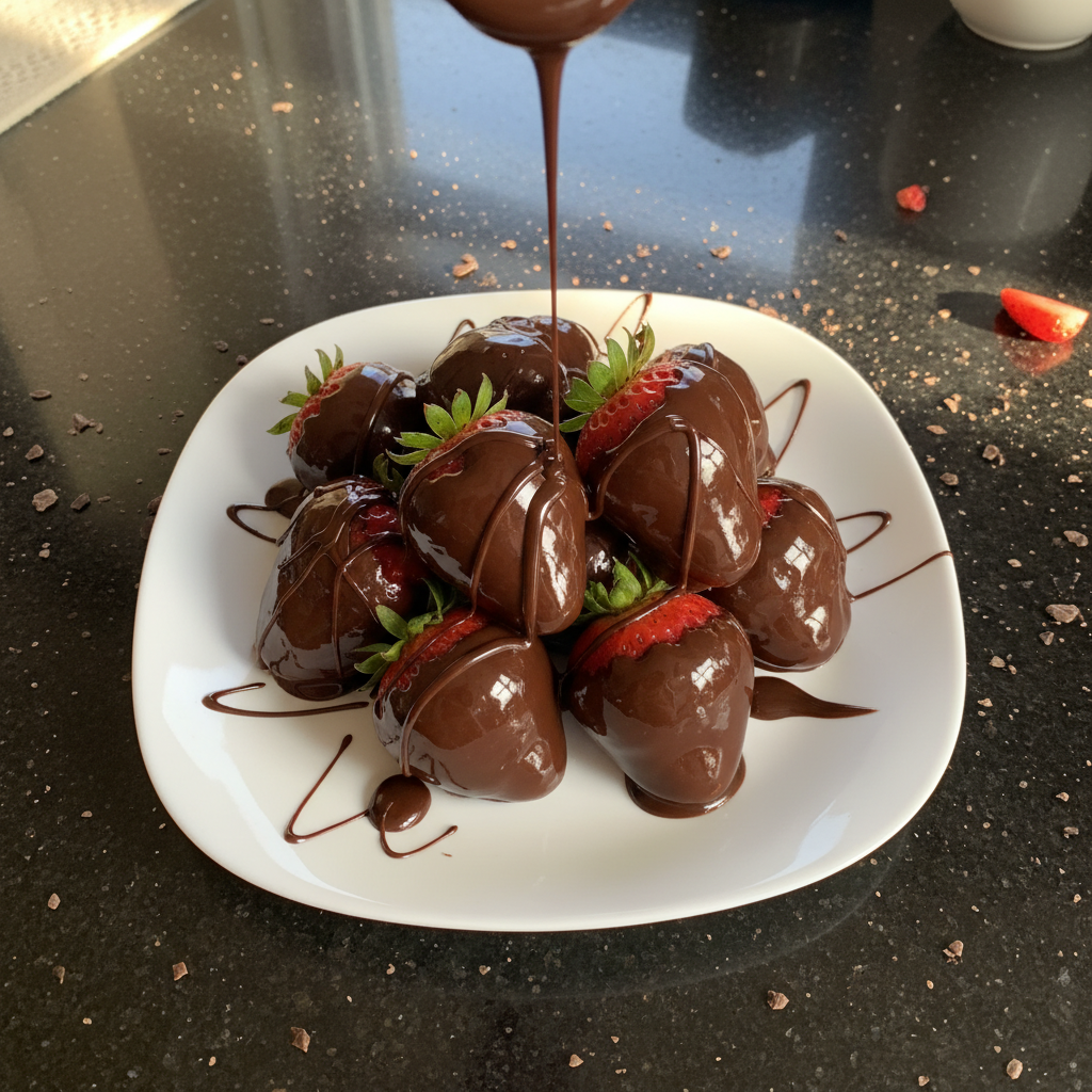 Zartbitter Schokoladenüberzogene Erdbeeren