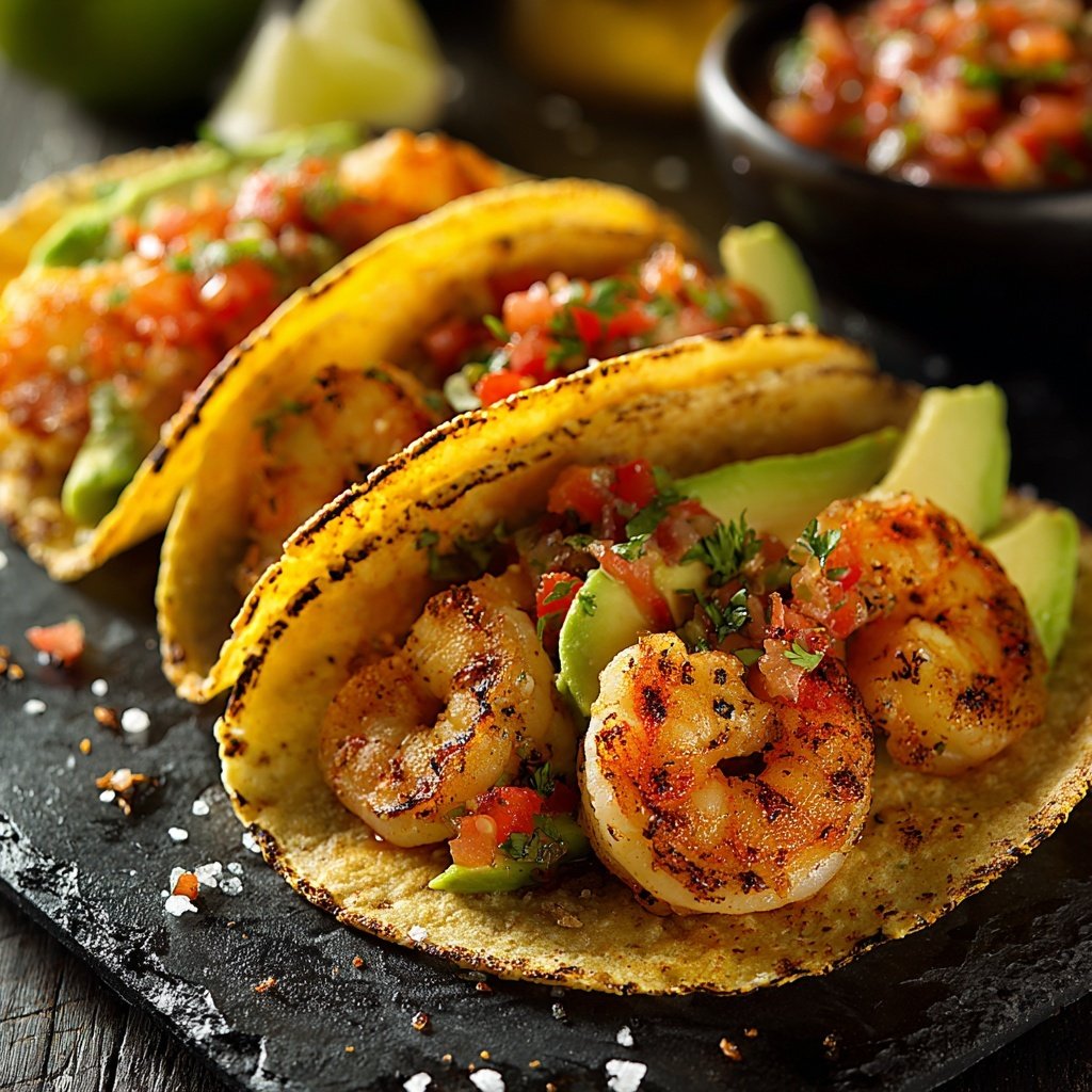 Gegrillte Garnelen Tacos mit Avocado