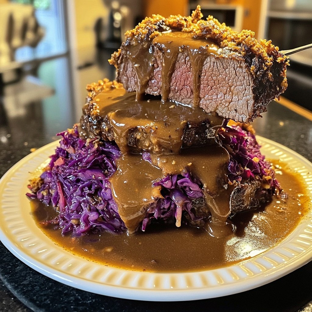 Deftiger Hausmannskost-Rinderbraten mit Rotkohl