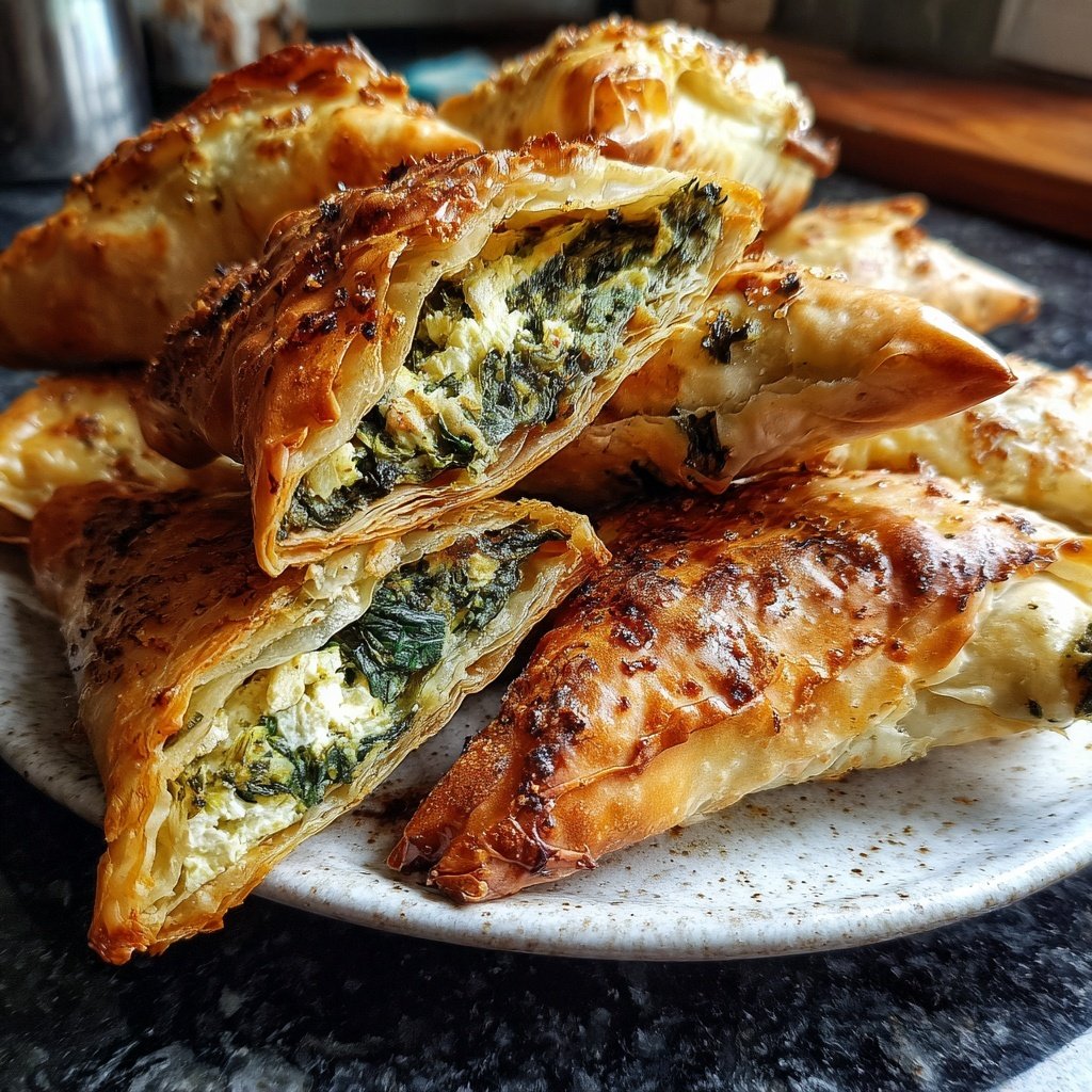Gebackene Spinat Feta Blätterteigtaschen
