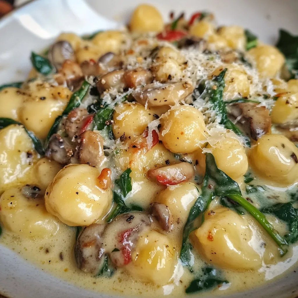 Gnocchi mit Pfanne Mit Spinat & Pilzen