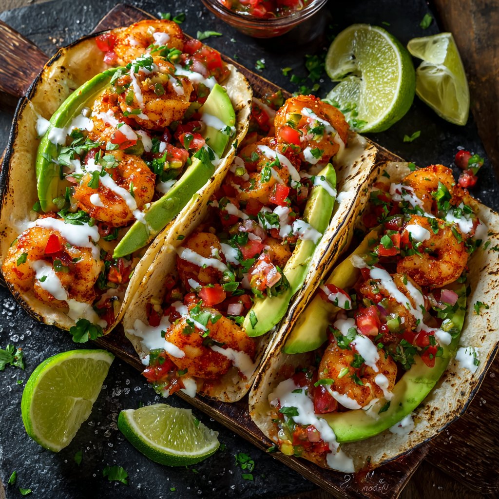 Schnelle Garnelen Tacos mit Avocado