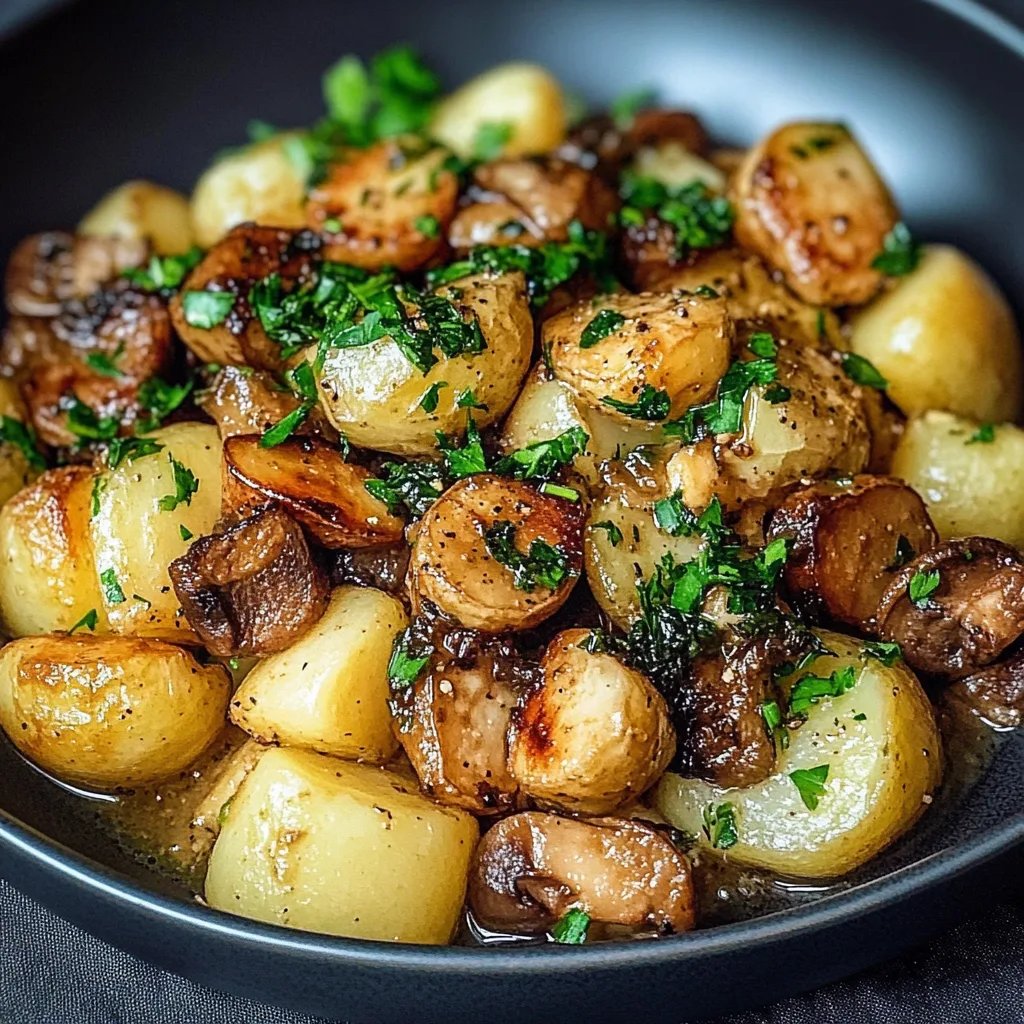 Pilzpfanne mit Rosenkohl & Kartoffelpüree