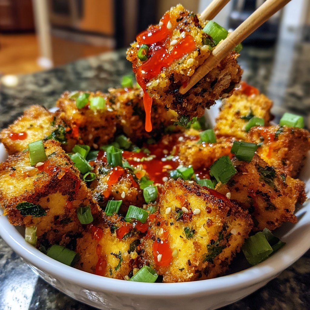 Knuspriger Tofu Schüsseln Chili Soße