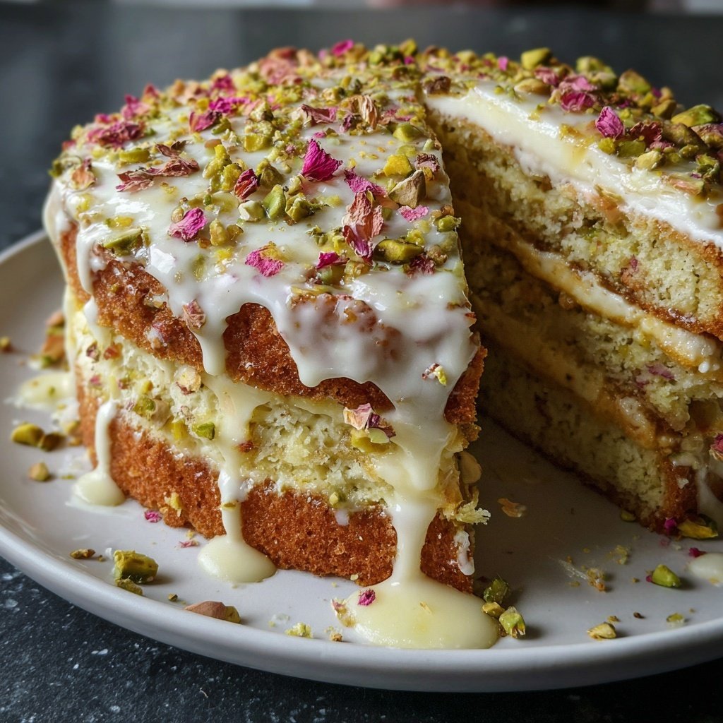 Steinbock Pistazie Rose Kuchen