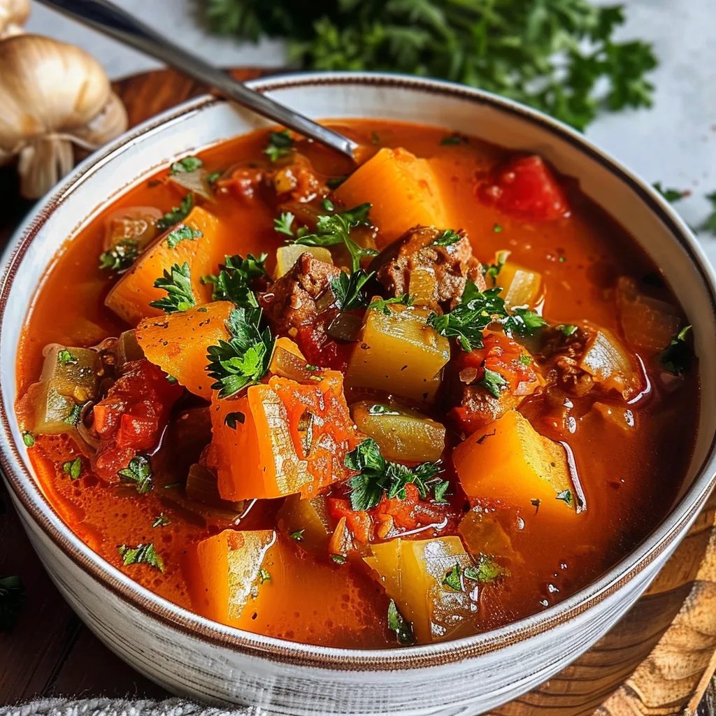 Gulaschsuppe mit Kartoffeln und Paprika