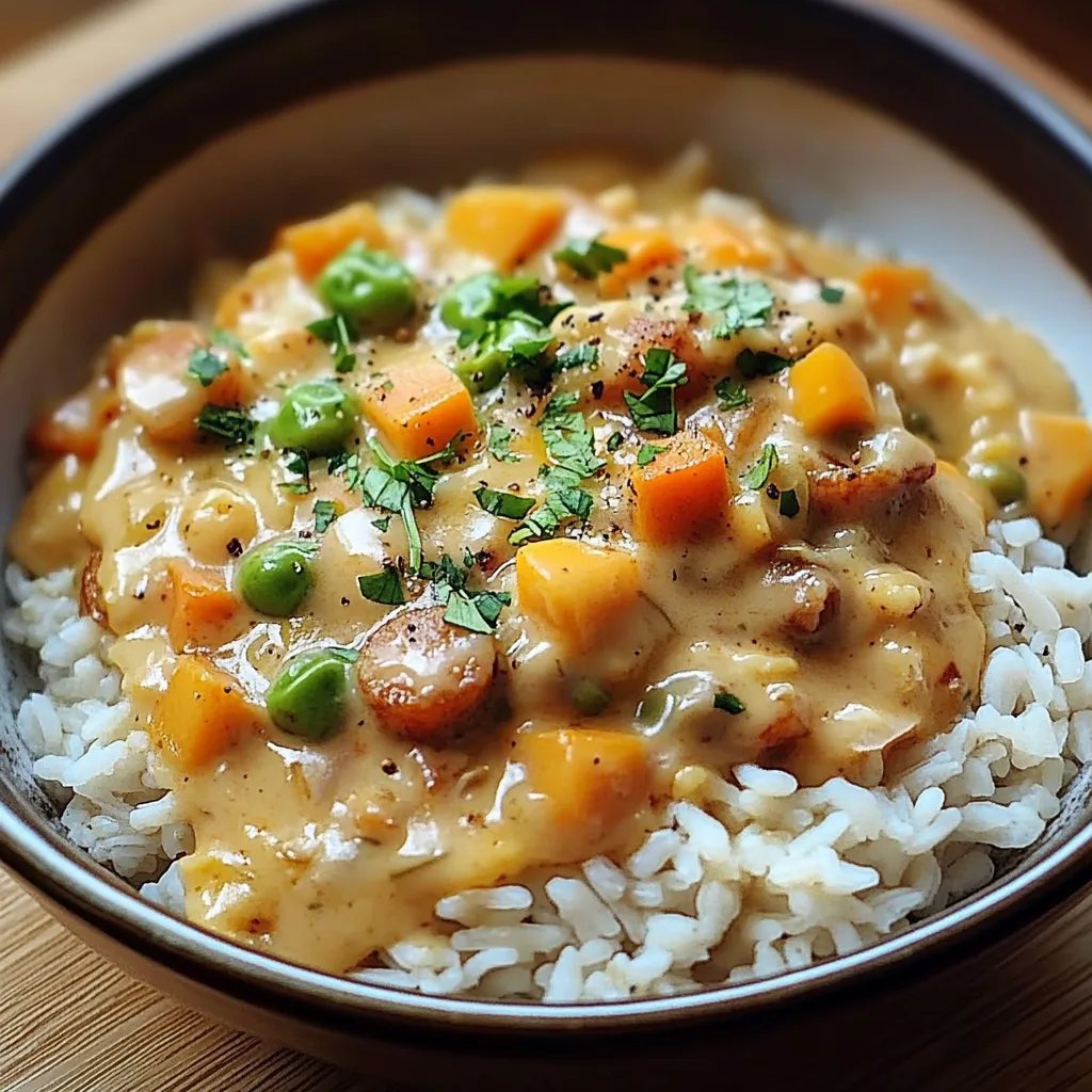 Reis mit Gemüse-Frischkäse-Sauce