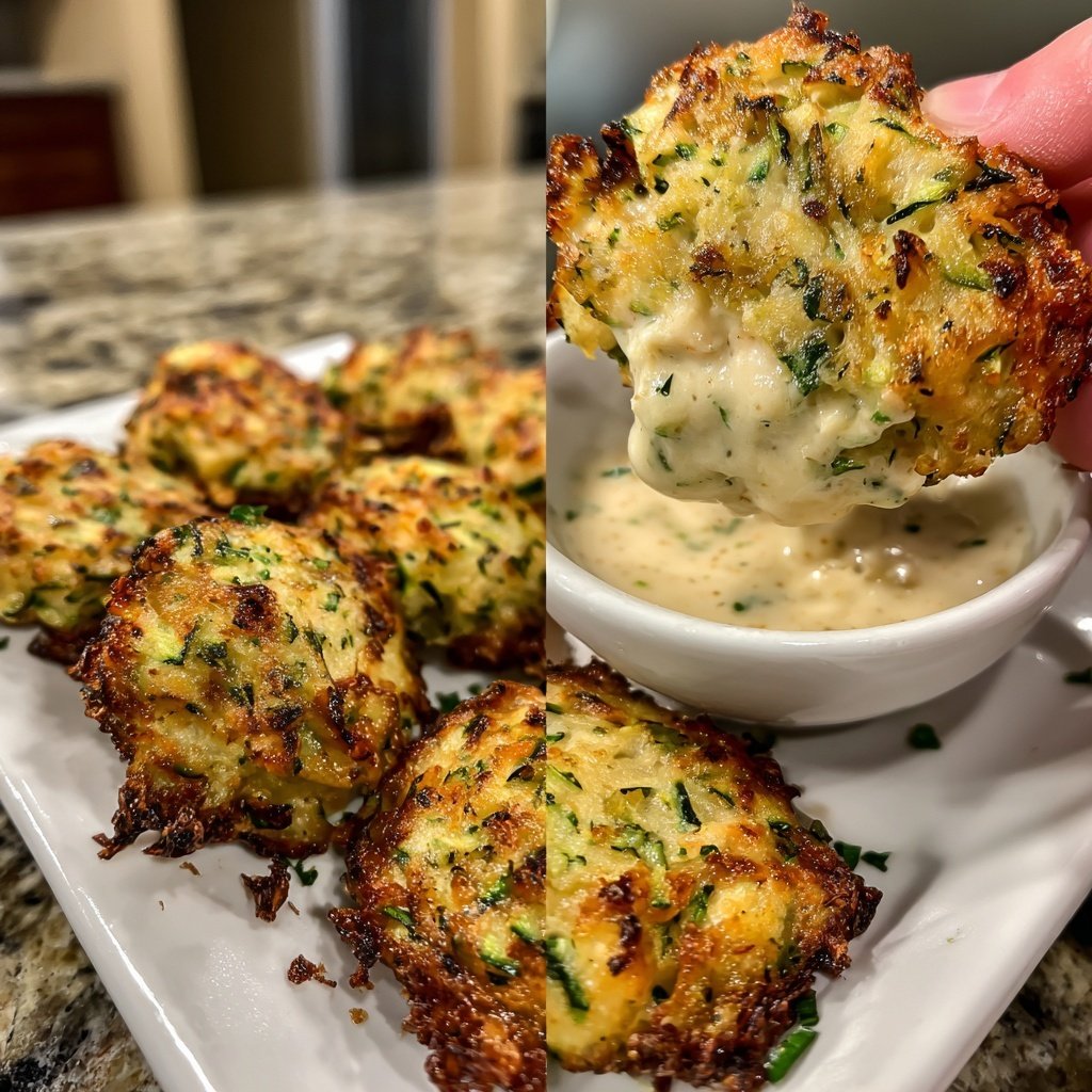 Knusprige Zucchini Puffer mit Dip